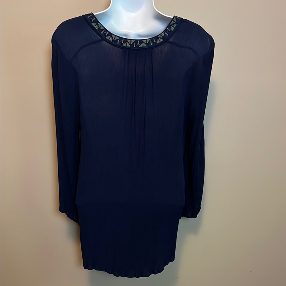 CM Callie Mac Women’s Size Small Blue Relaxed Embellished 3/4 Sleeve Blouse - Picture 5 of 9